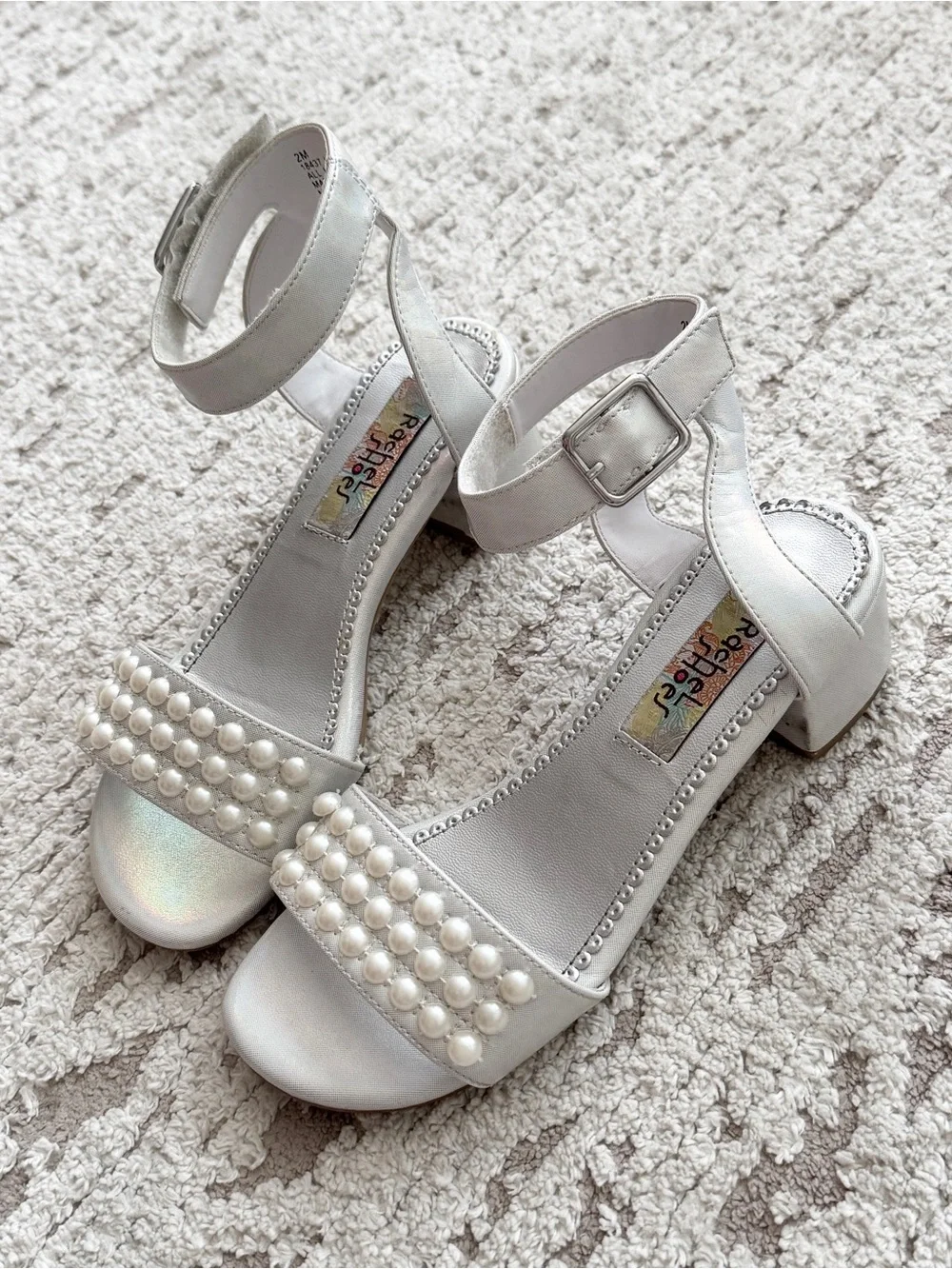 Rachel Shoes White Pearl-Embellished Girls Dress Sandals